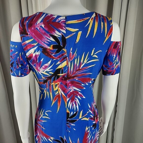 Calvin Klein Blue Tropical Floral Cruise Resort Cold Shoulder Dress, Size 2 - Picture 4 of 10